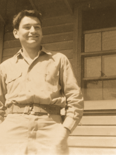 Joking around outside.