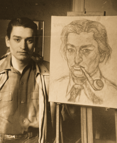 Richard with an unfinished canvas.